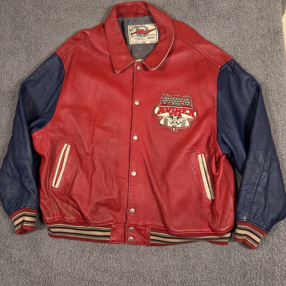 Vintage Avirex Leather Jacket Mens 6XL '00 New York USA Bomber Embroidered NY